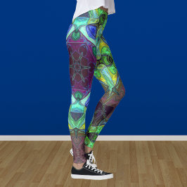 Mosaic Mandala Flower Lila Blue och Grönt Leggings