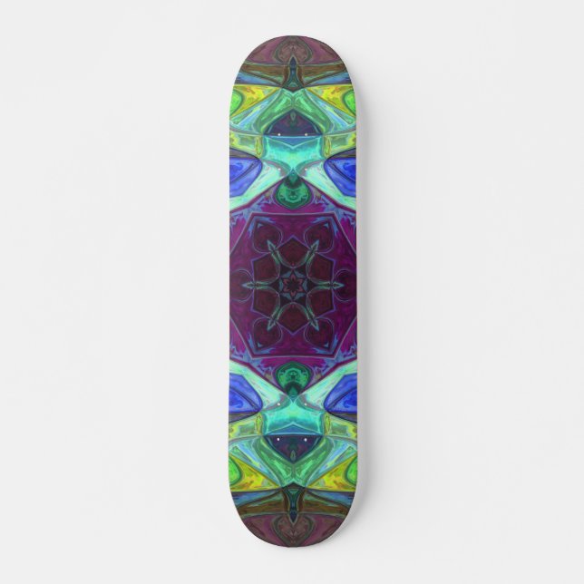 Mosaic Mandala Flower Lila Blue och Grönt Mini Skateboard Bräda 18,5 Cm (Framsida)
