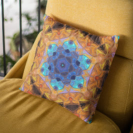Mosaic Mandala Flower Orange and Blue Kudde