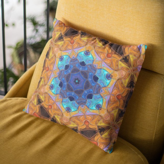 Mosaic Mandala Flower Orange and Blue Kudde (Skapare uppladdad)