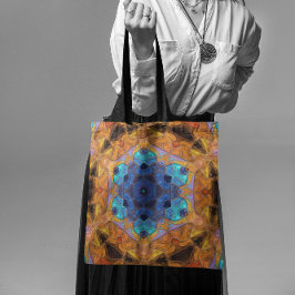 Mosaic Mandala Flower Orange and Blue Tygkasse