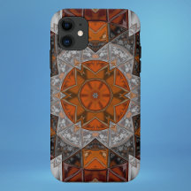 Mosaic Mandala Flower Orange White and Black