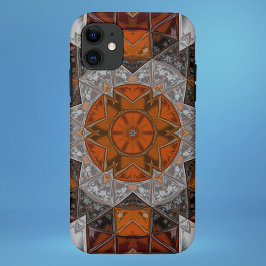 Mosaic Mandala Flower Orange White and Black