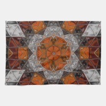 Mosaic Mandala Flower Orange White and Black