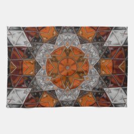 Mosaic Mandala Flower Orange White and Black Kökshandduk
