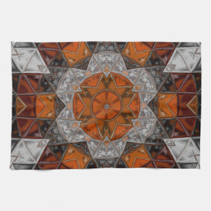 Mosaic Mandala Flower Orange White and Black Kökshandduk