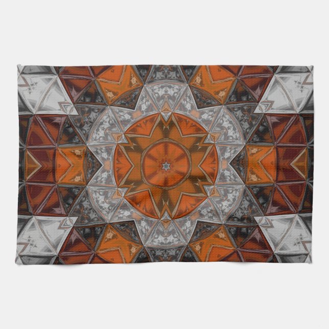 Mosaic Mandala Flower Orange White and Black Kökshandduk (Horisontell)