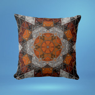 Mosaic Mandala Flower Orange White and Black Kudde
