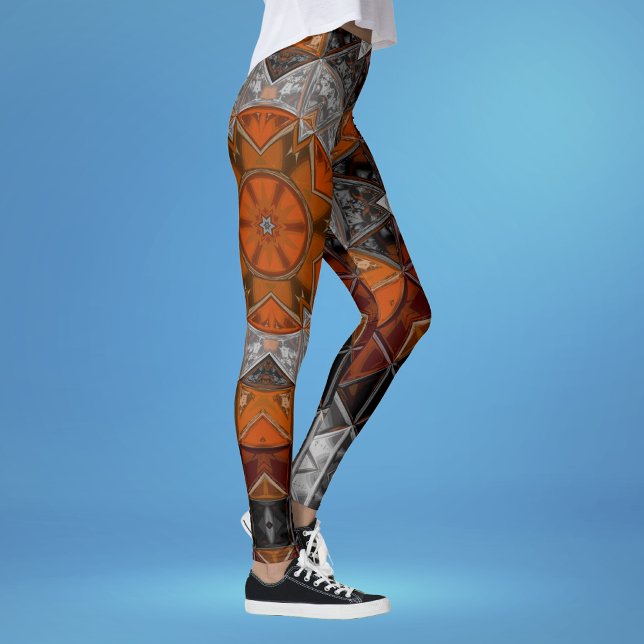 Mosaic Mandala Flower Orange White and Black Leggings (Skapare uppladdad)