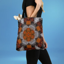 Mosaic Mandala Flower Orange White and Black