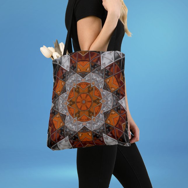 Mosaic Mandala Flower Orange White and Black Tygkasse (Skapare uppladdad)