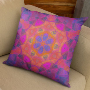 Mosaic Mandala Flower Oranges Lila och Rosa Kudde