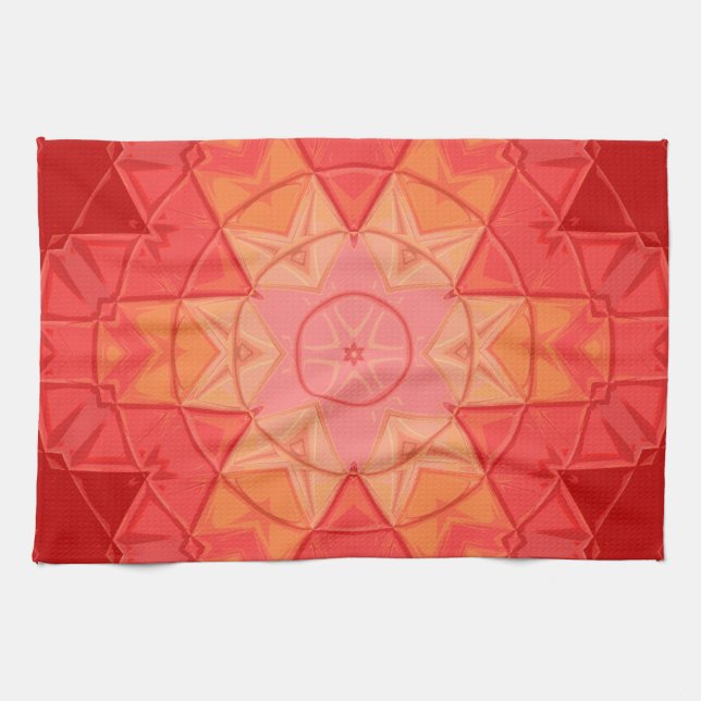 Mosaic Mandala Flower Red and Orange Kökshandduk (Horisontell)