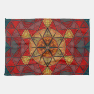 Mosaic Mandala Flower Red Blue och Gult Kökshandduk