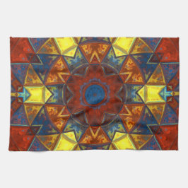 Mosaic Mandala Flower Red Gult and Blue Kökshandduk