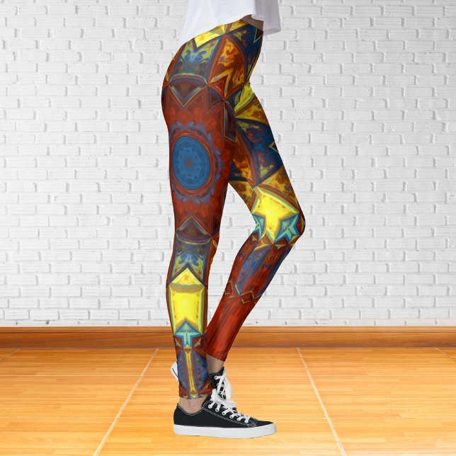 Mosaic Mandala Flower Red Gult and Blue Leggings (Skapare uppladdad)