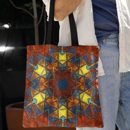 Mosaic Mandala Flower Red Gult and Blue Tygkasse