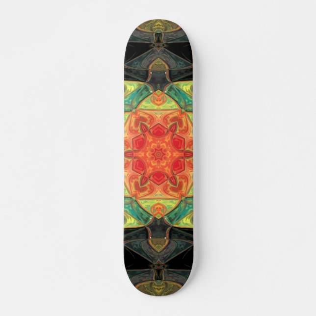 Mosaic Mandala Flower Red Gult Grönt and Black Mini Skateboard Bräda 18,5 Cm (Framsida)