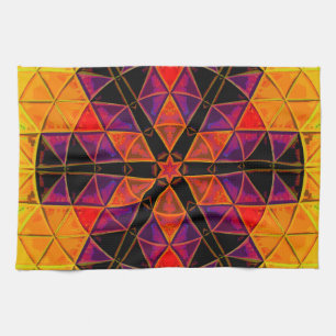 Mosaic Mandala Flower Red Lila and Orange Kökshandduk