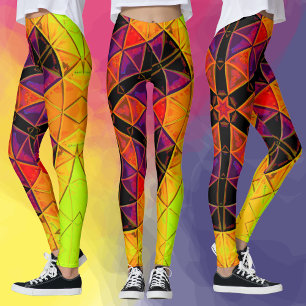 Mosaic Mandala Flower Red Lila and Orange Leggings