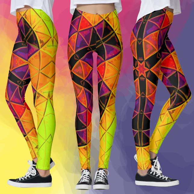 Mosaic Mandala Flower Red Lila and Orange Leggings (Skapare uppladdad)