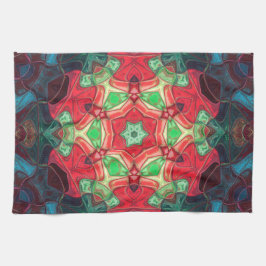 Mosaic Mandala Flower Red Teal och Blue Kökshandduk