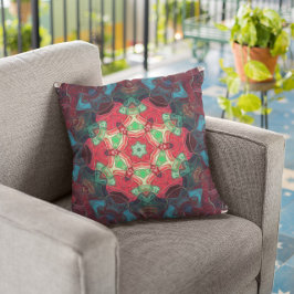 Mosaic Mandala Flower Red Teal och Blue Kudde
