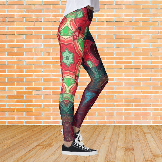 Mosaic Mandala Flower Red Teal och Blue Leggings (Skapare uppladdad)