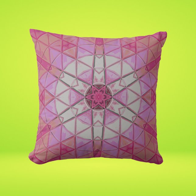 Mosaic Mandala Flower Rosa and White Kudde (Skapare uppladdad)