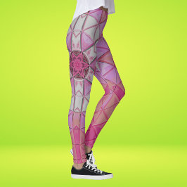 Mosaic Mandala Flower Rosa and White Leggings