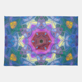 Mosaic Mandala Flower Rosa Blue och Gult Kökshandduk