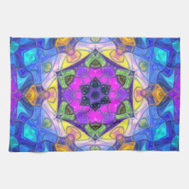 Mosaic Mandala Flower Rosa Blue och Gult Kökshandduk