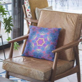 Mosaic Mandala Flower Rosa Blue och Gult Kudde
