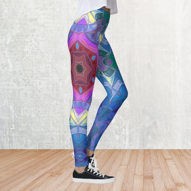 Mosaic Mandala Flower Rosa Blue och Gult Leggings (Skapare uppladdad)
