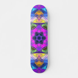 Mosaic Mandala Flower Rosa Blue och Gult Mini Skateboard Bräda 18,5 Cm