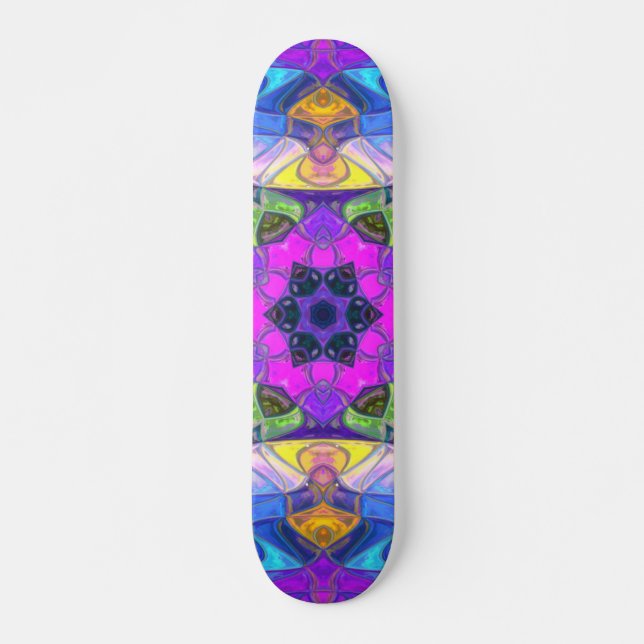 Mosaic Mandala Flower Rosa Blue och Gult Mini Skateboard Bräda 18,5 Cm (Framsida)