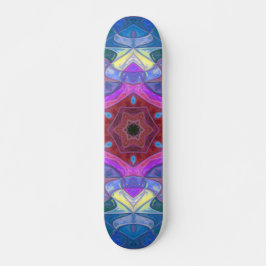 Mosaic Mandala Flower Rosa Blue och Gult Mini Skateboard Bräda 18,5 Cm