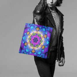 Mosaic Mandala Flower Rosa Blue och Gult Tygkasse