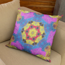Mosaic Mandala Flower Rosa Gult and Blue Kudde