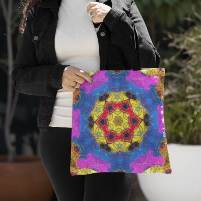 Mosaic Mandala Flower Rosa Gult and Blue Tygkasse (Skapare uppladdad)