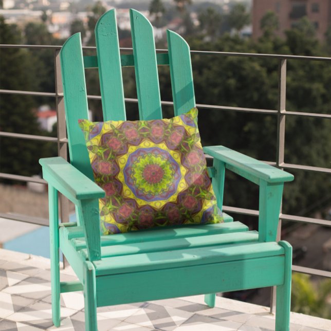 Mosaic Mandala Flower Rosa Gult and Grönt Kudde (Skapare uppladdad)