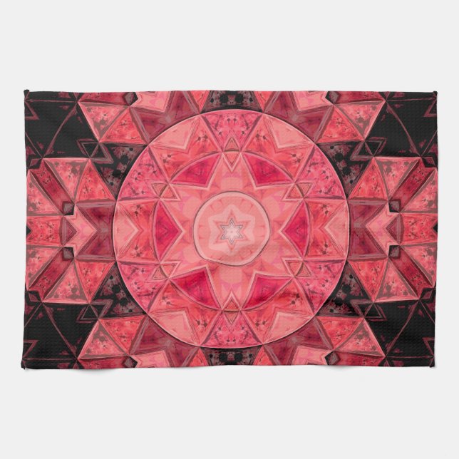Mosaic Mandala Flower Rosa och svart Kökshandduk (Horisontell)