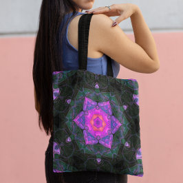 Mosaic Mandala Flower Rosa och svart Tygkasse