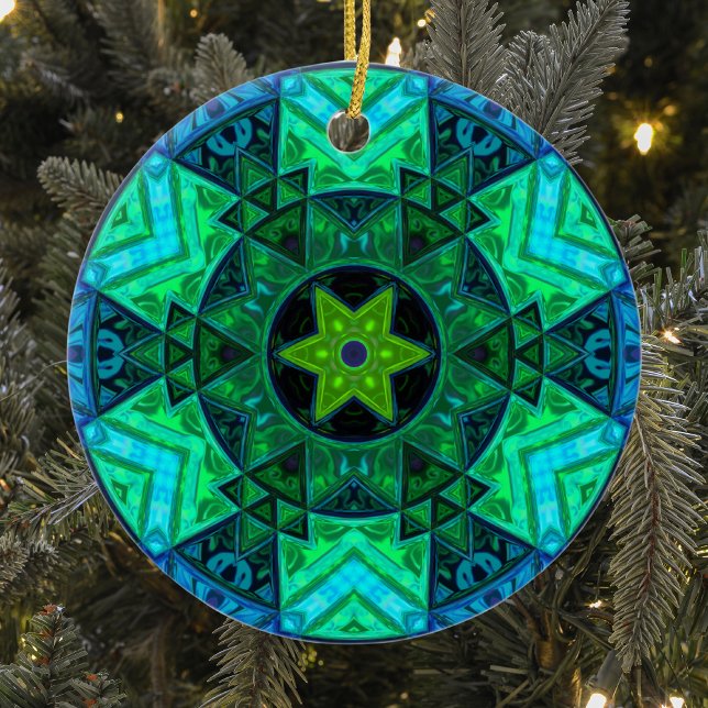 Mosaic Mandala Grönt och Blue Julgransprydnad Keramik (Skapare uppladdad)