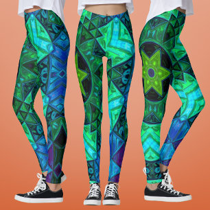 Mosaic Mandala Grönt och Blue Leggings