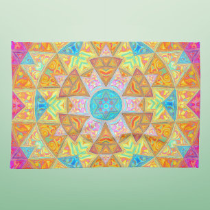 Mosaic Mandala Gult Rosa och Blue Kökshandduk