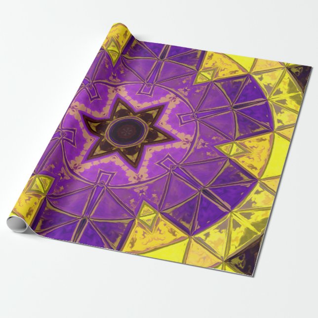 Mosaic Mandala Lila och Gult Presentpapper (Utrullad)