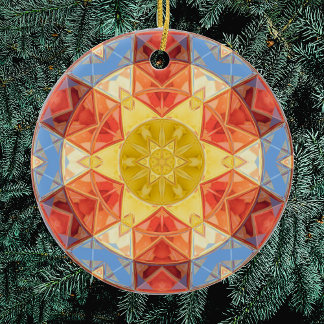 Mosaic Mandala Orange Blue och Gult Julgransprydnad Keramik