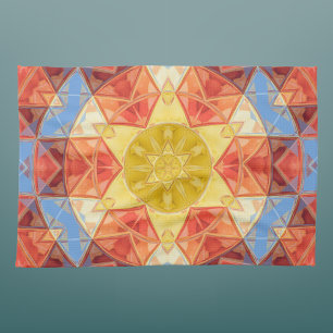 Mosaic Mandala Orange Blue och Gult Kökshandduk