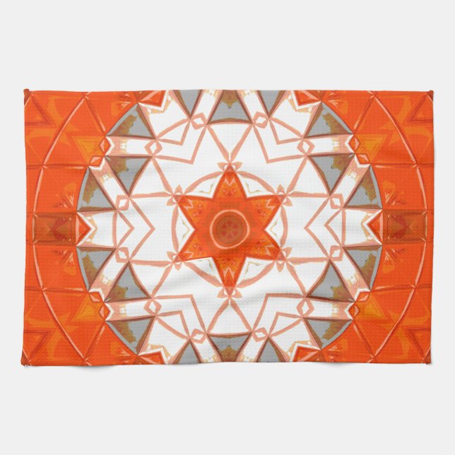 Mosaic Mandala Orange och White Kökshandduk (Horisontell)